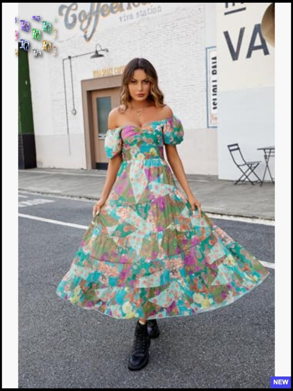 Floral Maxi Dress Smocked Bodice Puff Sleeves Bohemian Flowy Casual Summer - Picture 6 of 7